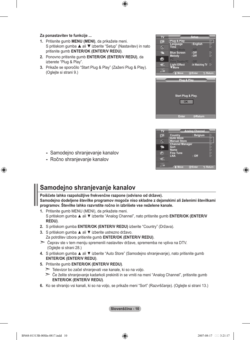 Samodejno shranjevanje kanalov | Samsung LE52F96BD User Manual | Page 462 / 516