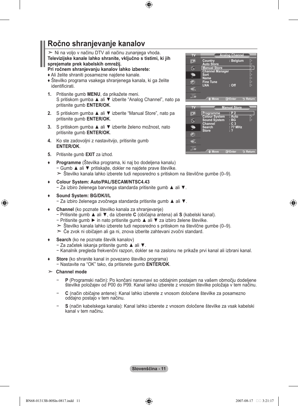 Ročno shranjevanje kanalov | Samsung LE52F96BD User Manual | Page 463 / 516