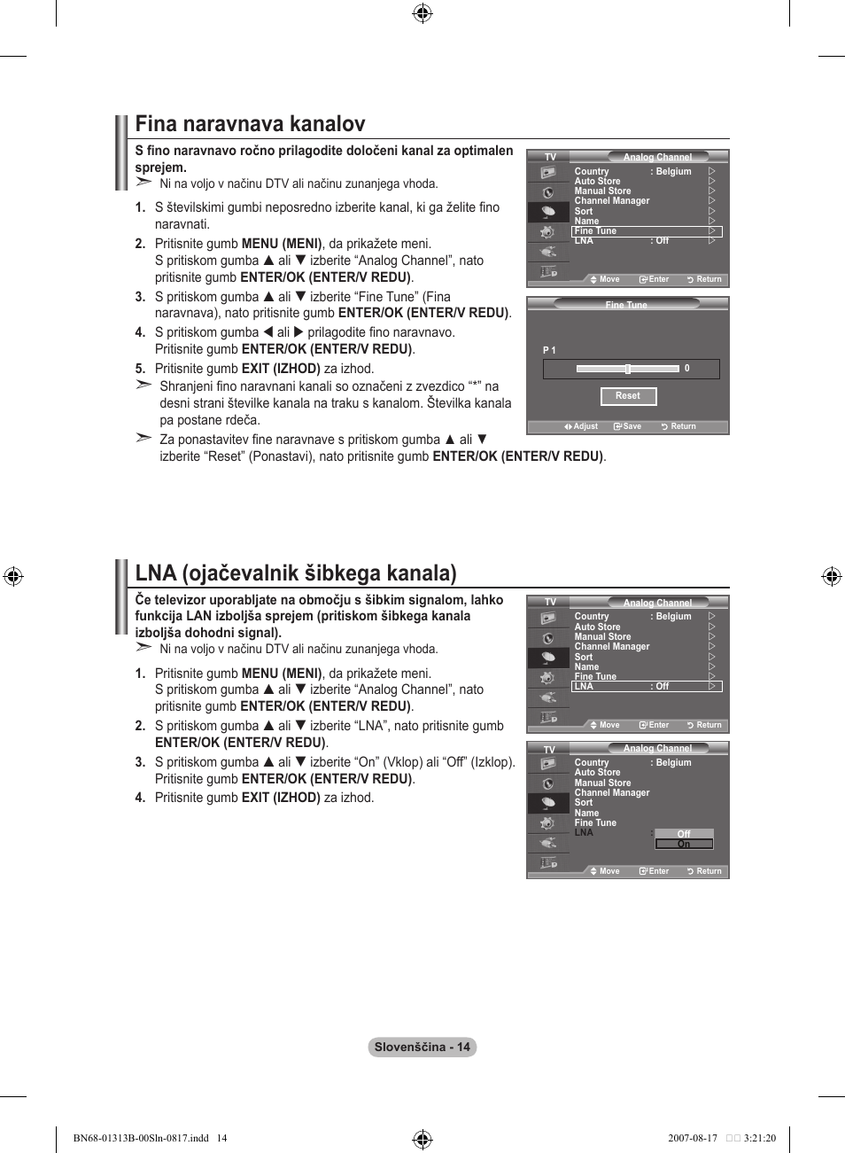 Fina naravnava kanalov, Lna (ojačevalnik šibkega kanala) | Samsung LE52F96BD User Manual | Page 466 / 516