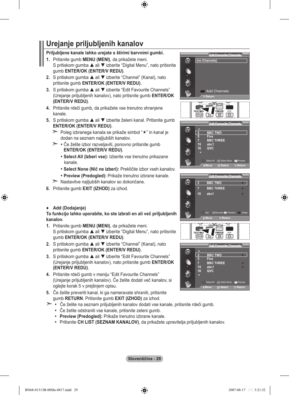 Samodejna posodobitev seznama kanalov, Ročna posodobitev seznama kanalov, Urejanje priljubljenih kanalov | Samsung LE52F96BD User Manual | Page 481 / 516