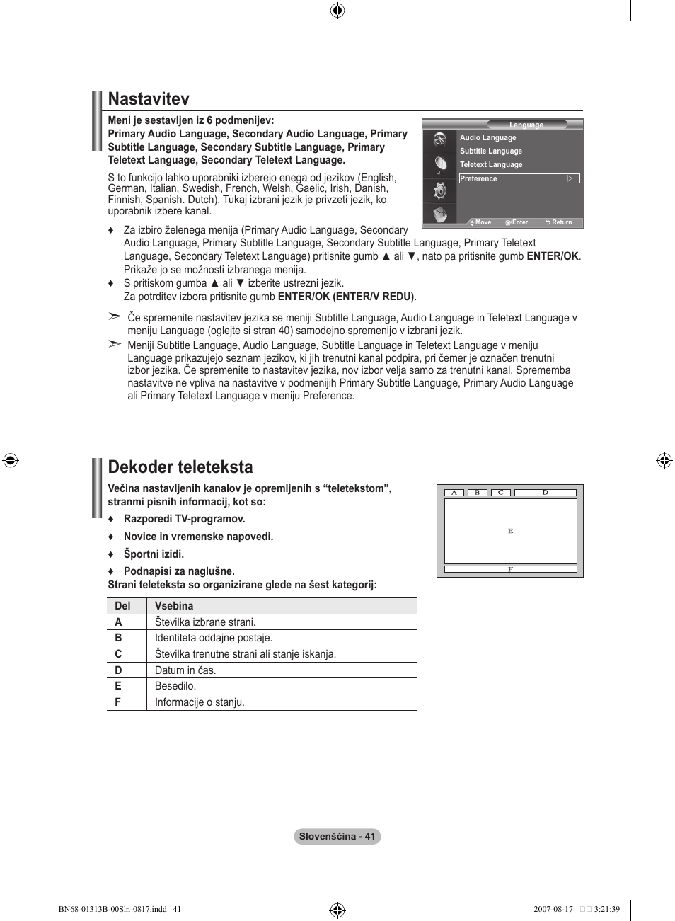 Nastavitev, Dekoder teleteksta | Samsung LE52F96BD User Manual | Page 493 / 516