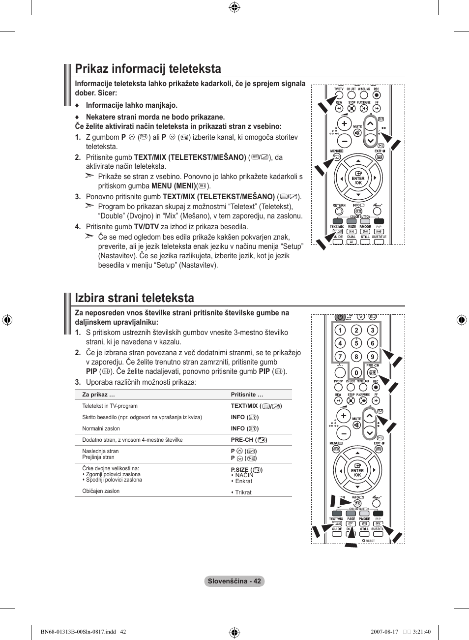 Prikaz informacij teleteksta, Izbira strani teleteksta | Samsung LE52F96BD User Manual | Page 494 / 516