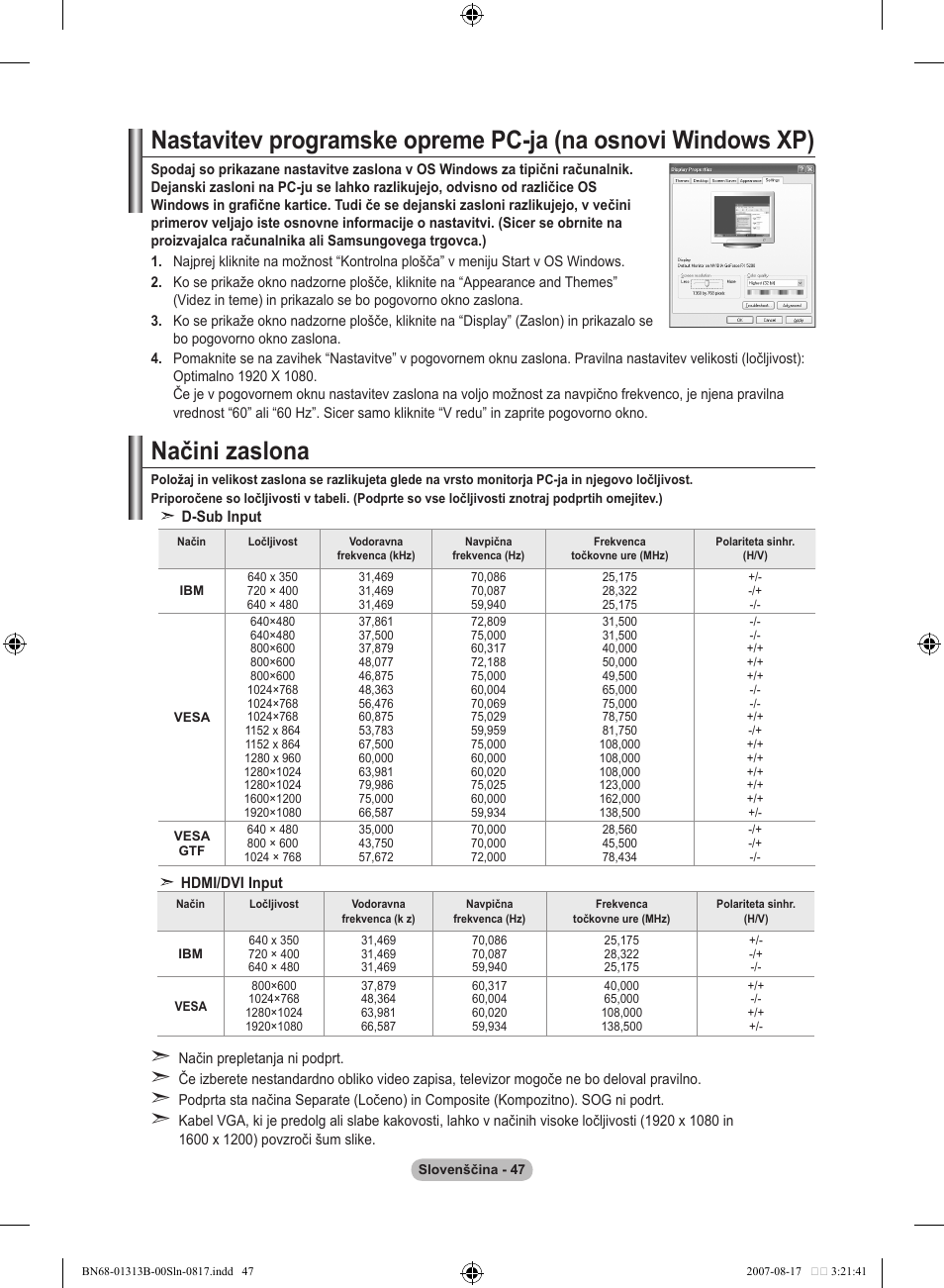 Načini zaslona | Samsung LE52F96BD User Manual | Page 499 / 516