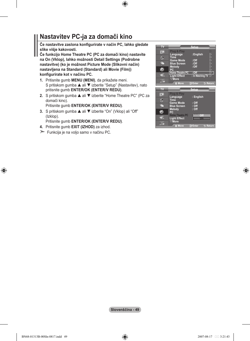 Nastavitev pc-ja za domači kino | Samsung LE52F96BD User Manual | Page 501 / 516