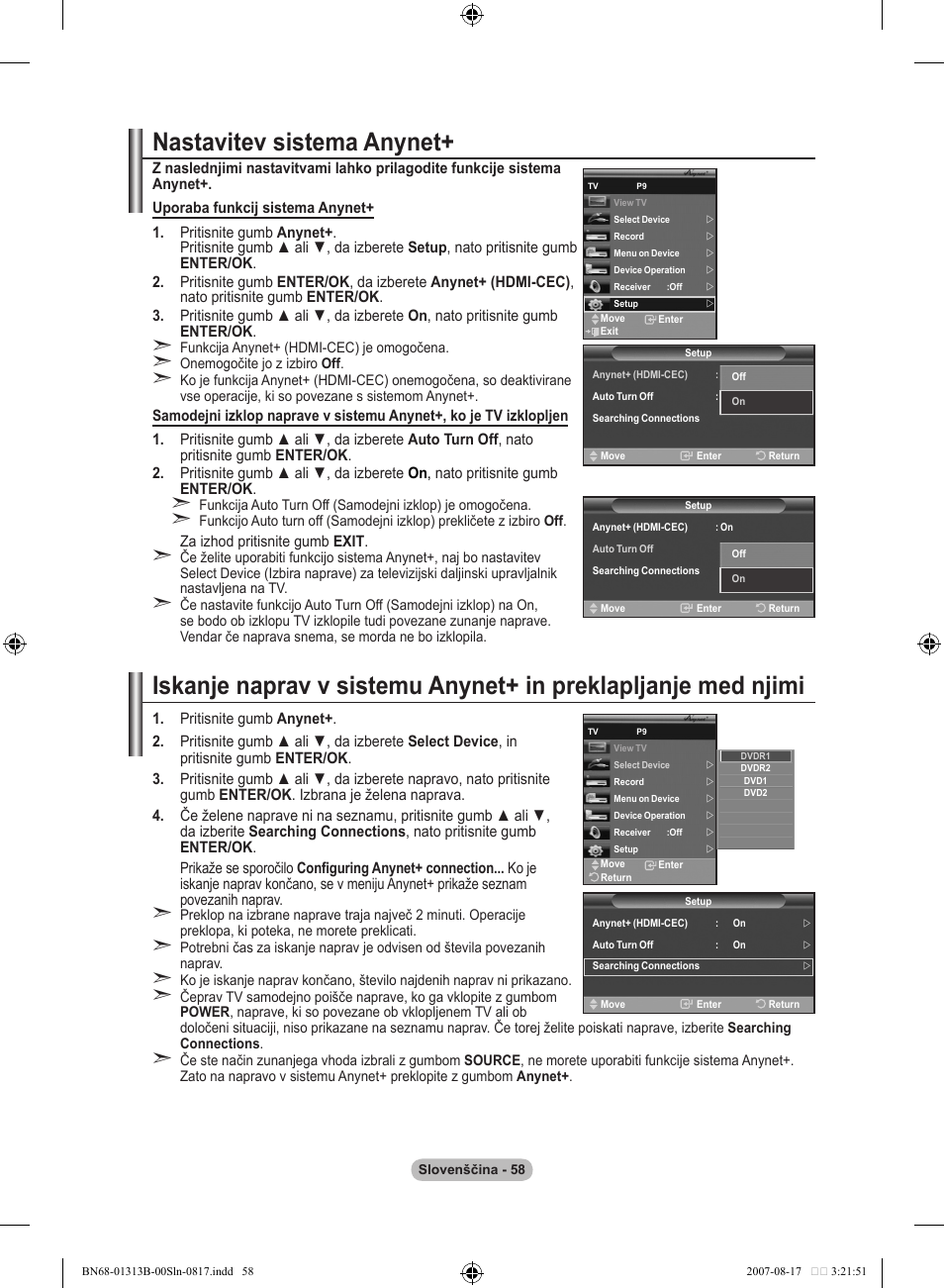 Nastavitev sistema anynet | Samsung LE52F96BD User Manual | Page 510 / 516