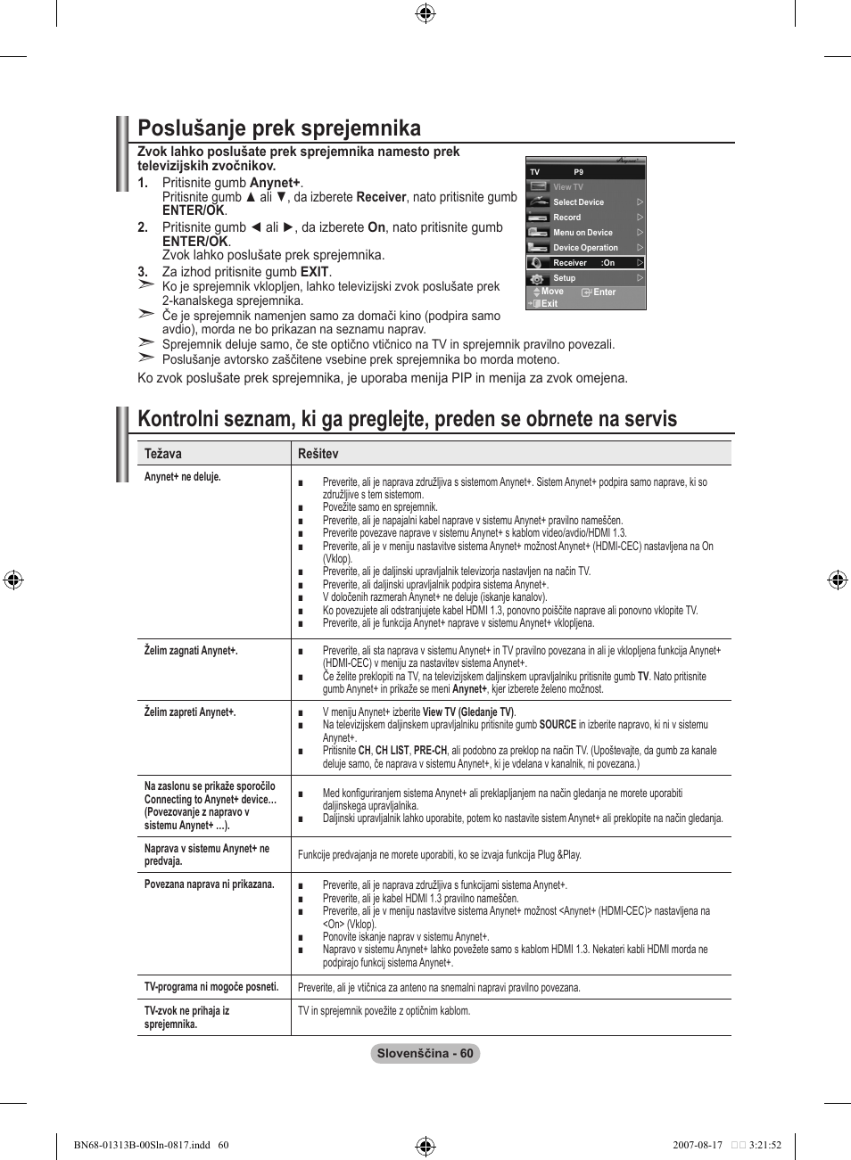 Poslušanje prek sprejemnika | Samsung LE52F96BD User Manual | Page 512 / 516