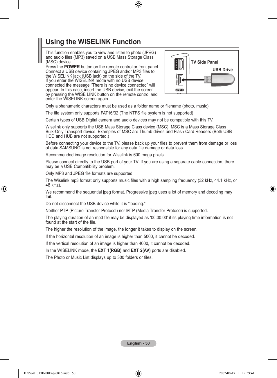 Wiselink, Using the wiselink function | Samsung LE52F96BD User Manual | Page 52 / 516