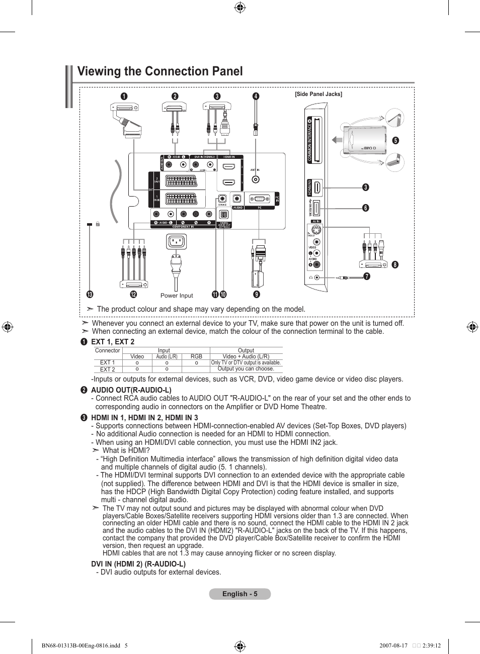 Viewing the connection panel | Samsung LE52F96BD User Manual | Page 7 / 516
