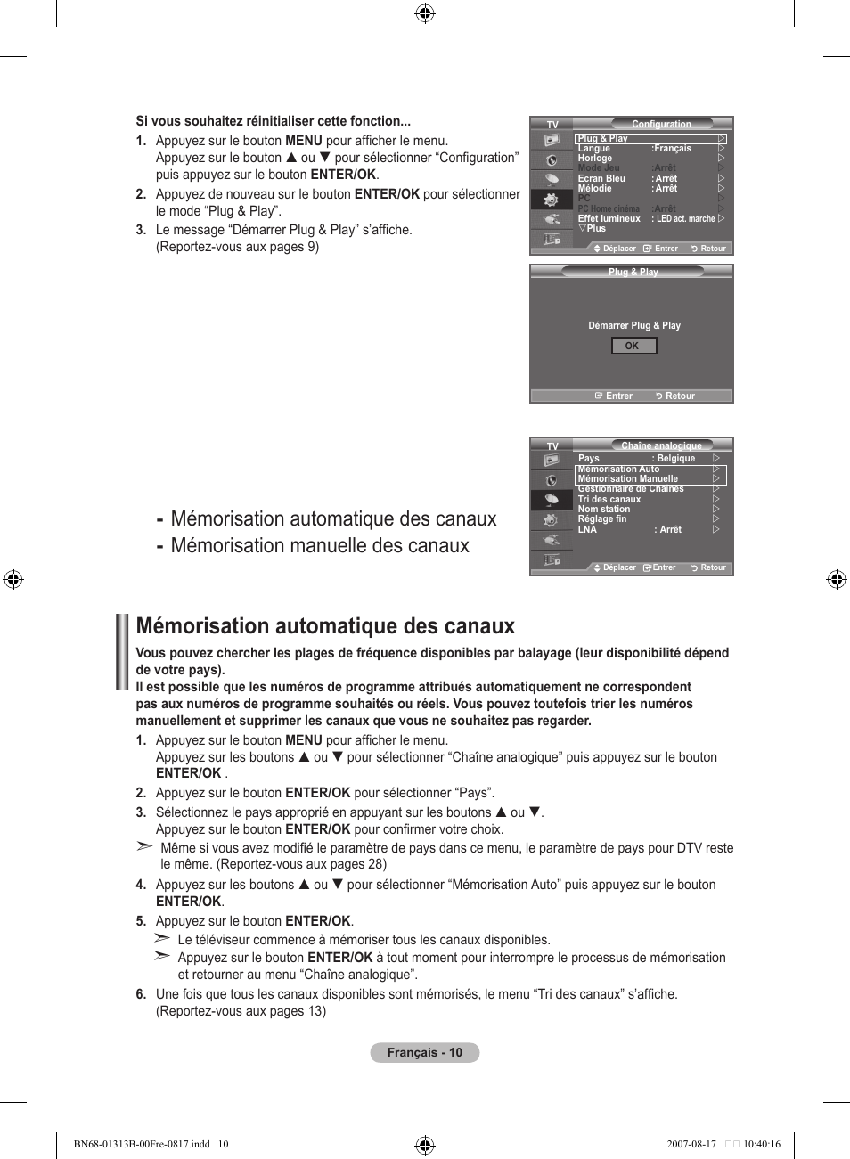 Mémorisation automatique des canaux | Samsung LE52F96BD User Manual | Page 76 / 516