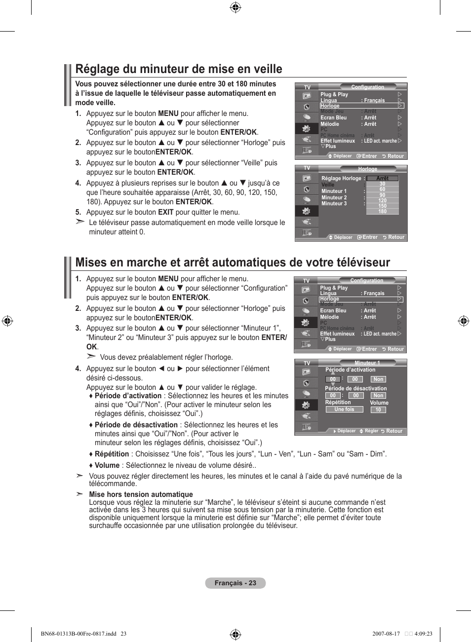Réglage du minuteur de mise en veille | Samsung LE52F96BD User Manual | Page 89 / 516