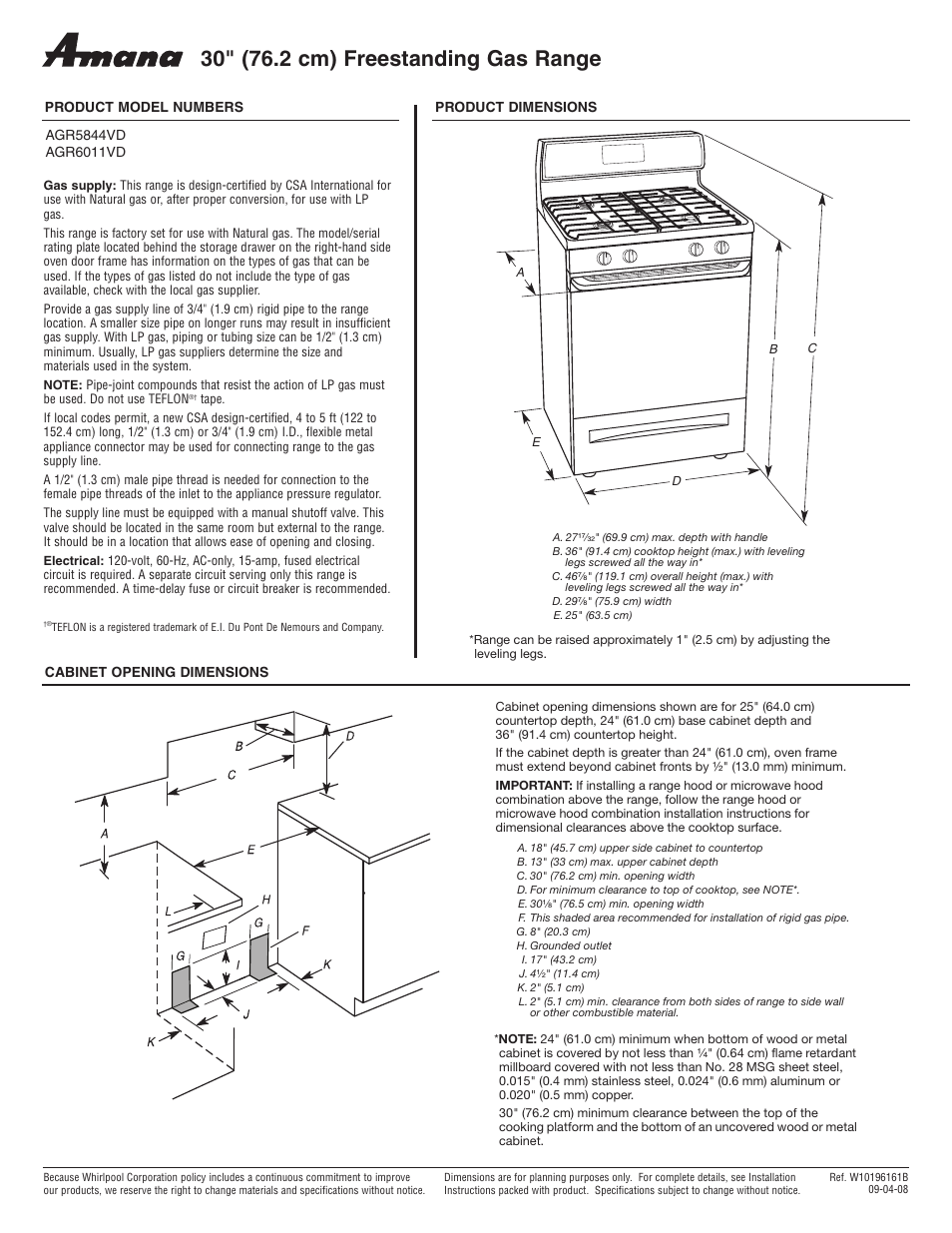 Amana AGR5844VD User Manual | 1 page