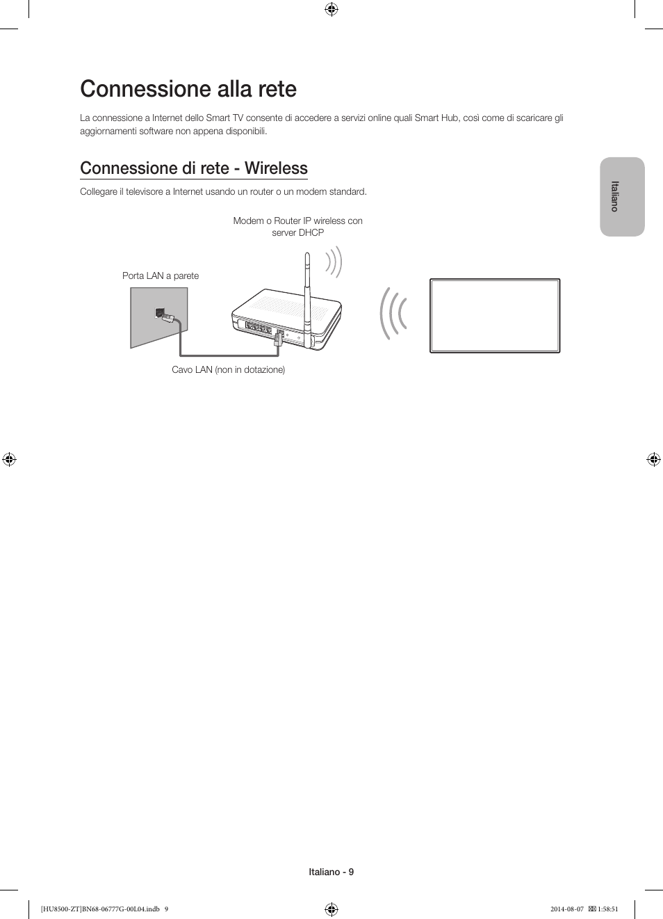Connessione alla rete, Connessione di rete - wireless | Samsung UE65HU8500Z User Manual | Page 33 / 76