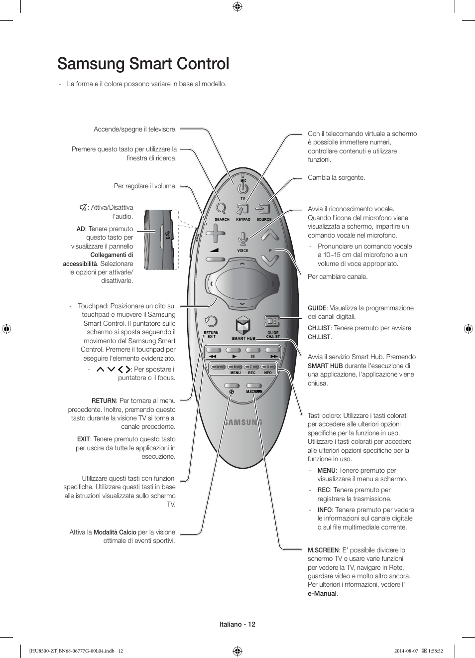 Samsung smart control | Samsung UE65HU8500Z User Manual | Page 36 / 76