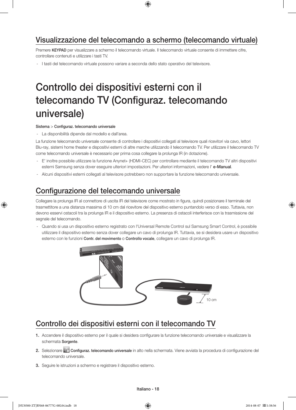 Configurazione del telecomando universale | Samsung UE65HU8500Z User Manual | Page 42 / 76