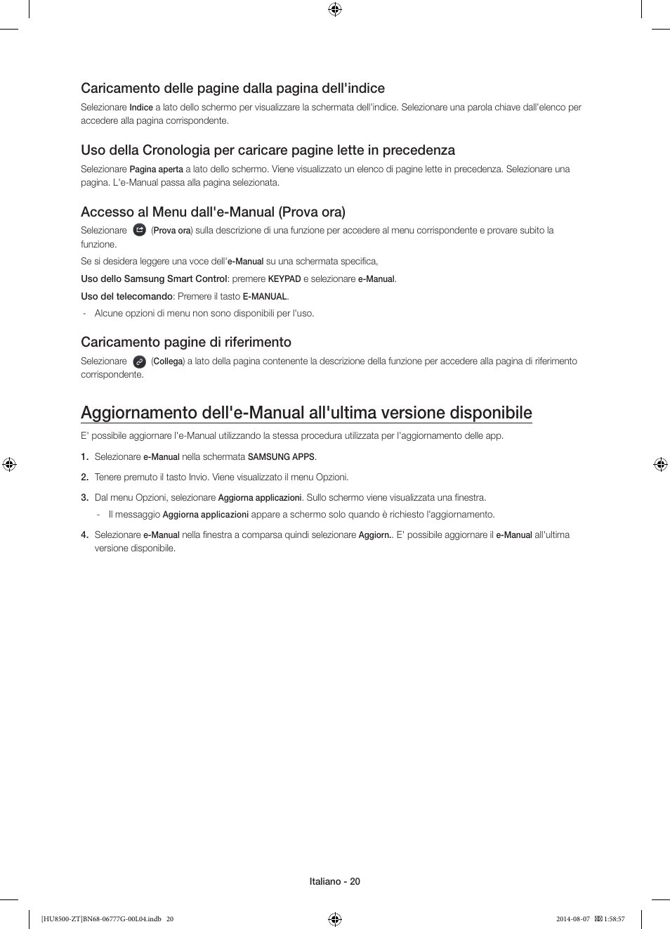 Caricamento delle pagine dalla pagina dell'indice, Accesso al menu dall'e-manual (prova ora), Caricamento pagine di riferimento | Samsung UE65HU8500Z User Manual | Page 44 / 76