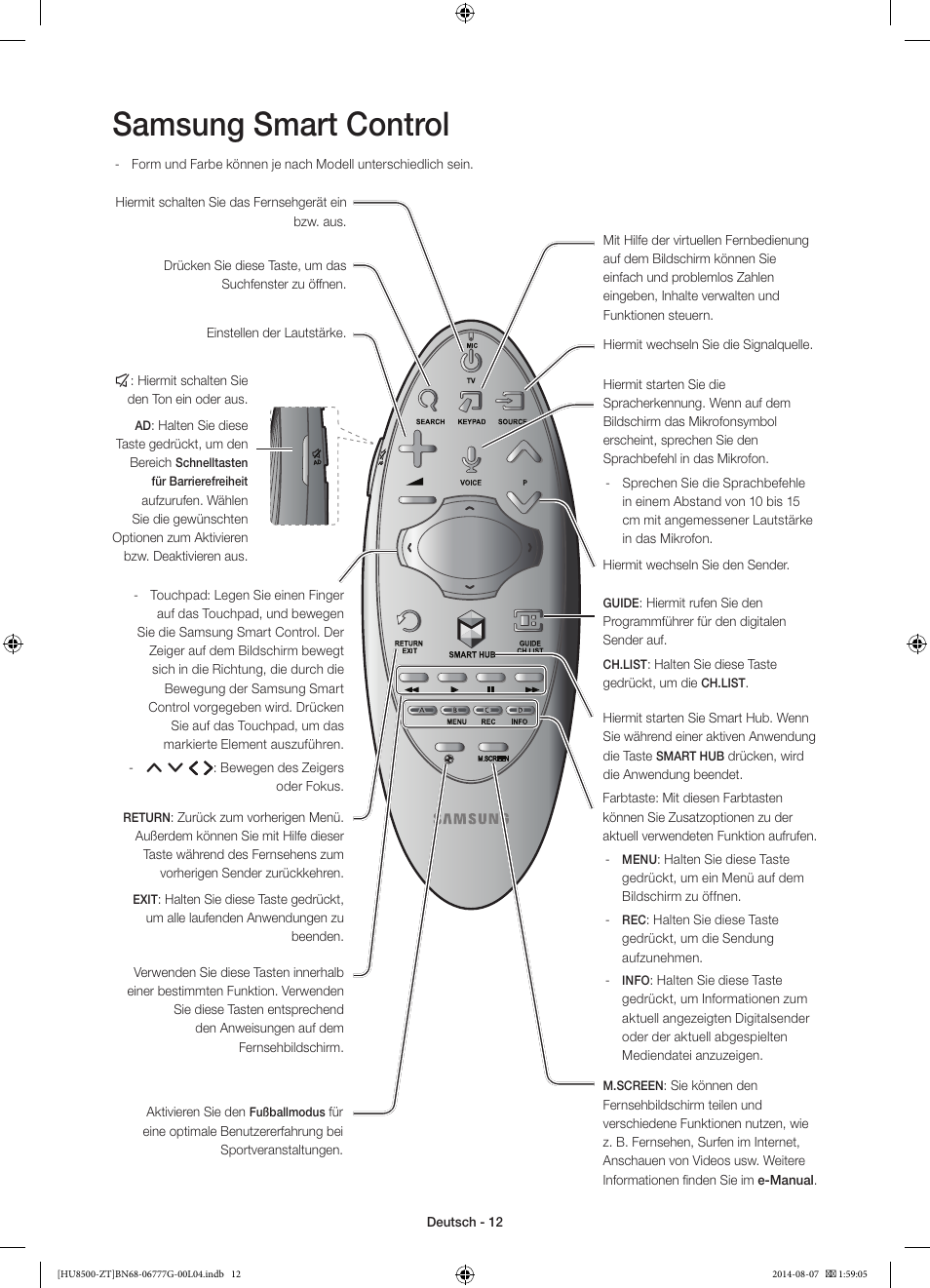 Samsung smart control | Samsung UE65HU8500Z User Manual | Page 62 / 76