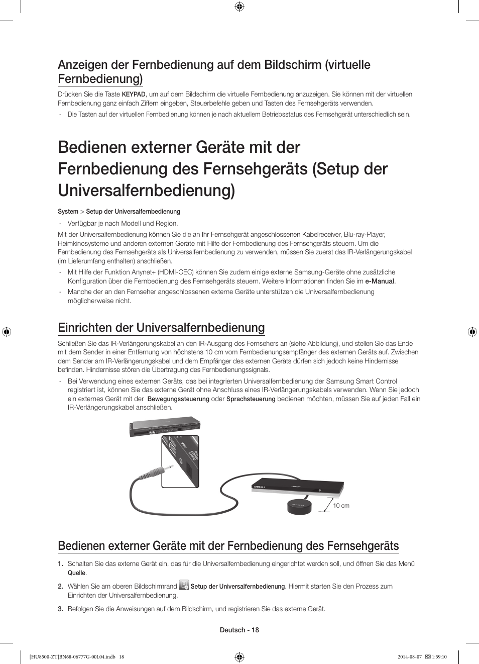 Einrichten der universalfernbedienung | Samsung UE65HU8500Z User Manual | Page 68 / 76
