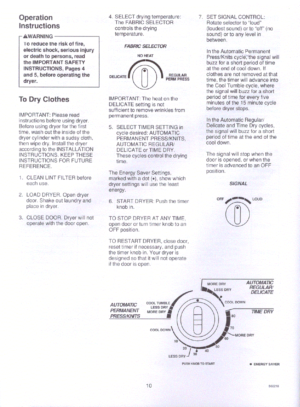 Operation instructions | Amana LE8317W/L2 User Manual | Page 4 / 4