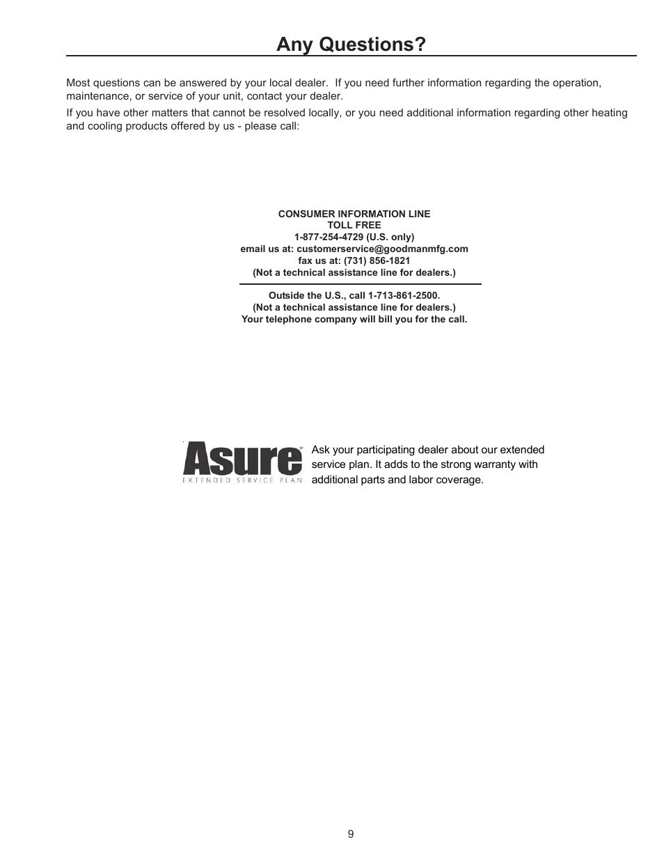 Any questions | Amana R-410A User Manual | Page 9 / 10