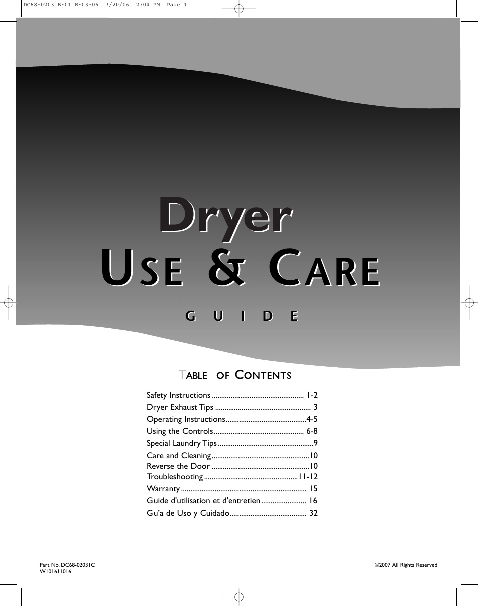 Amana W101611016 User Manual | 48 pages