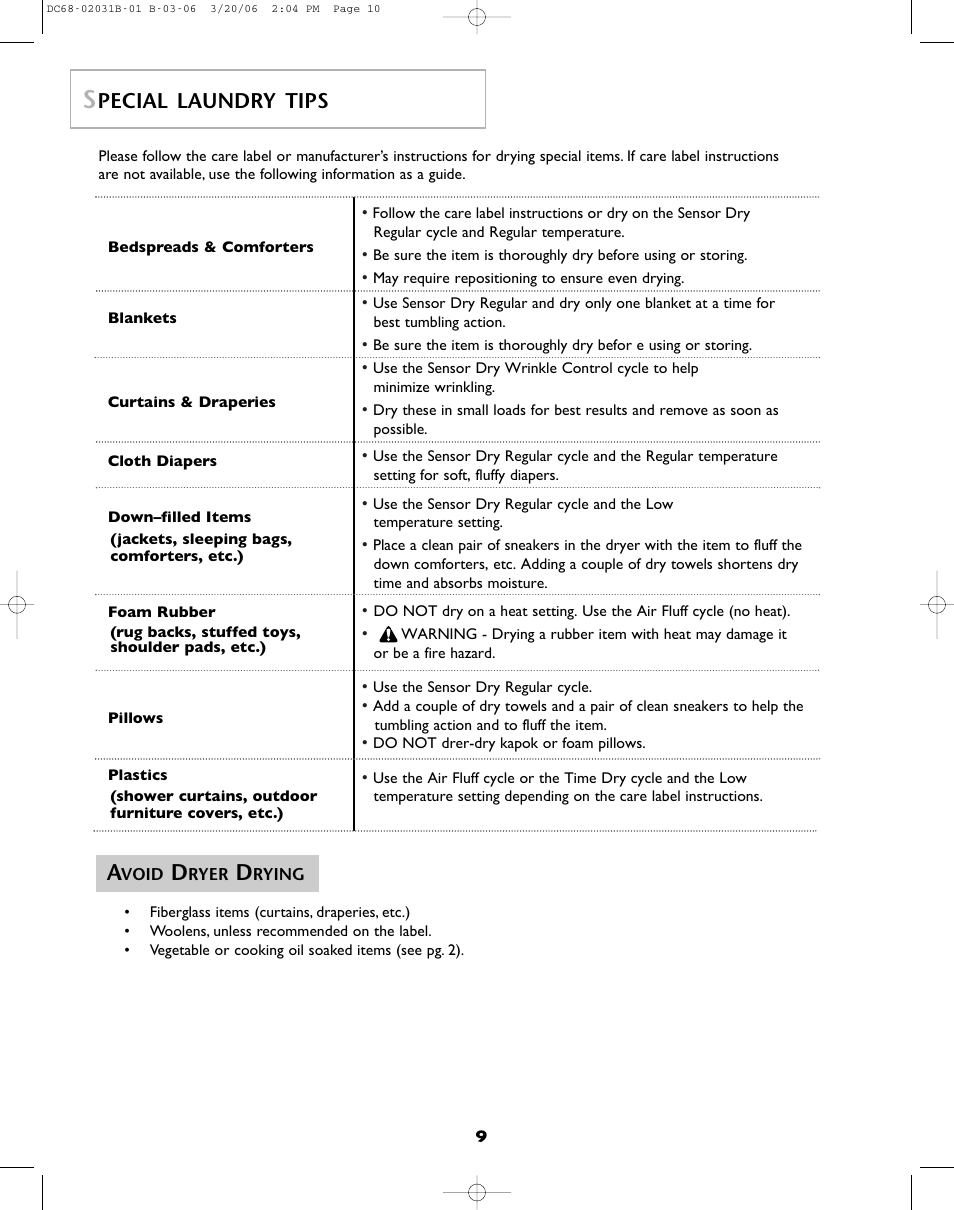 Pecial laundry tips | Amana W101611016 User Manual | Page 10 / 48