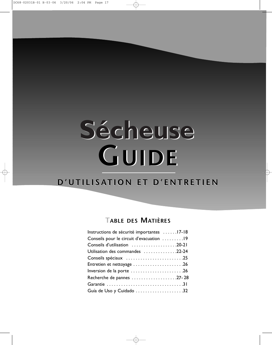 Sécheuse, Uide | Amana W101611016 User Manual | Page 17 / 48