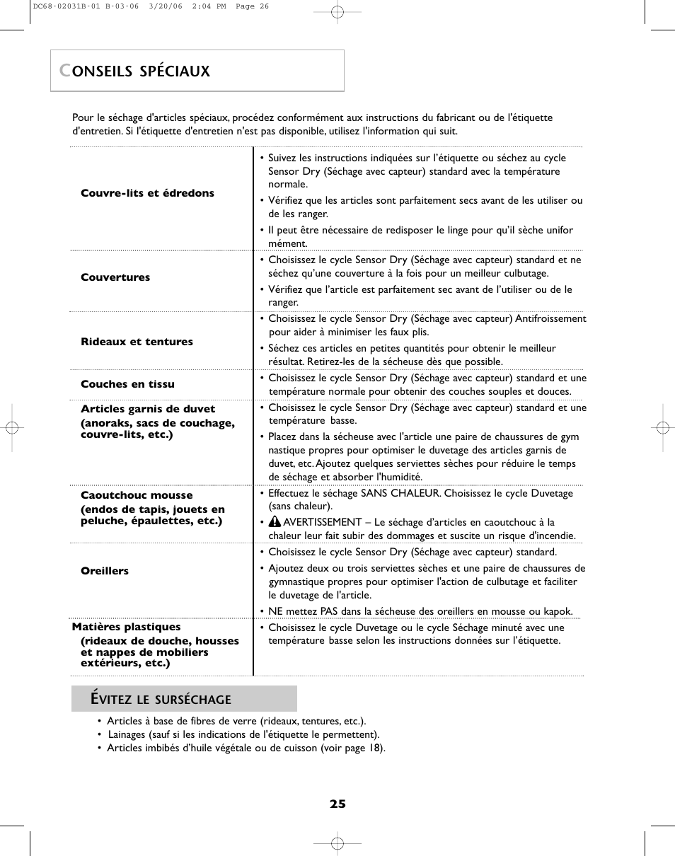 Onseils spéciaux | Amana W101611016 User Manual | Page 26 / 48