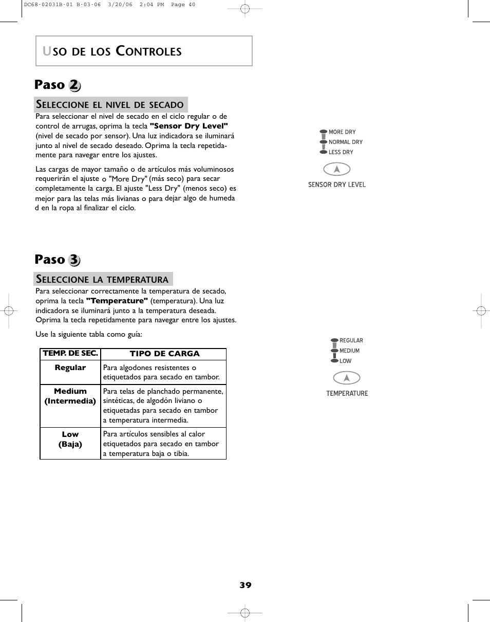 Paso 2 paso 3 u, So de los, Ontroles | Amana W101611016 User Manual | Page 40 / 48