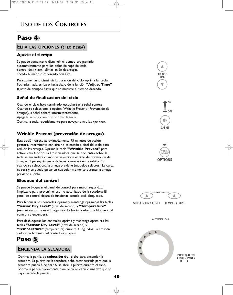 Paso 4, Paso 5, So de los | Ontroles | Amana W101611016 User Manual | Page 41 / 48