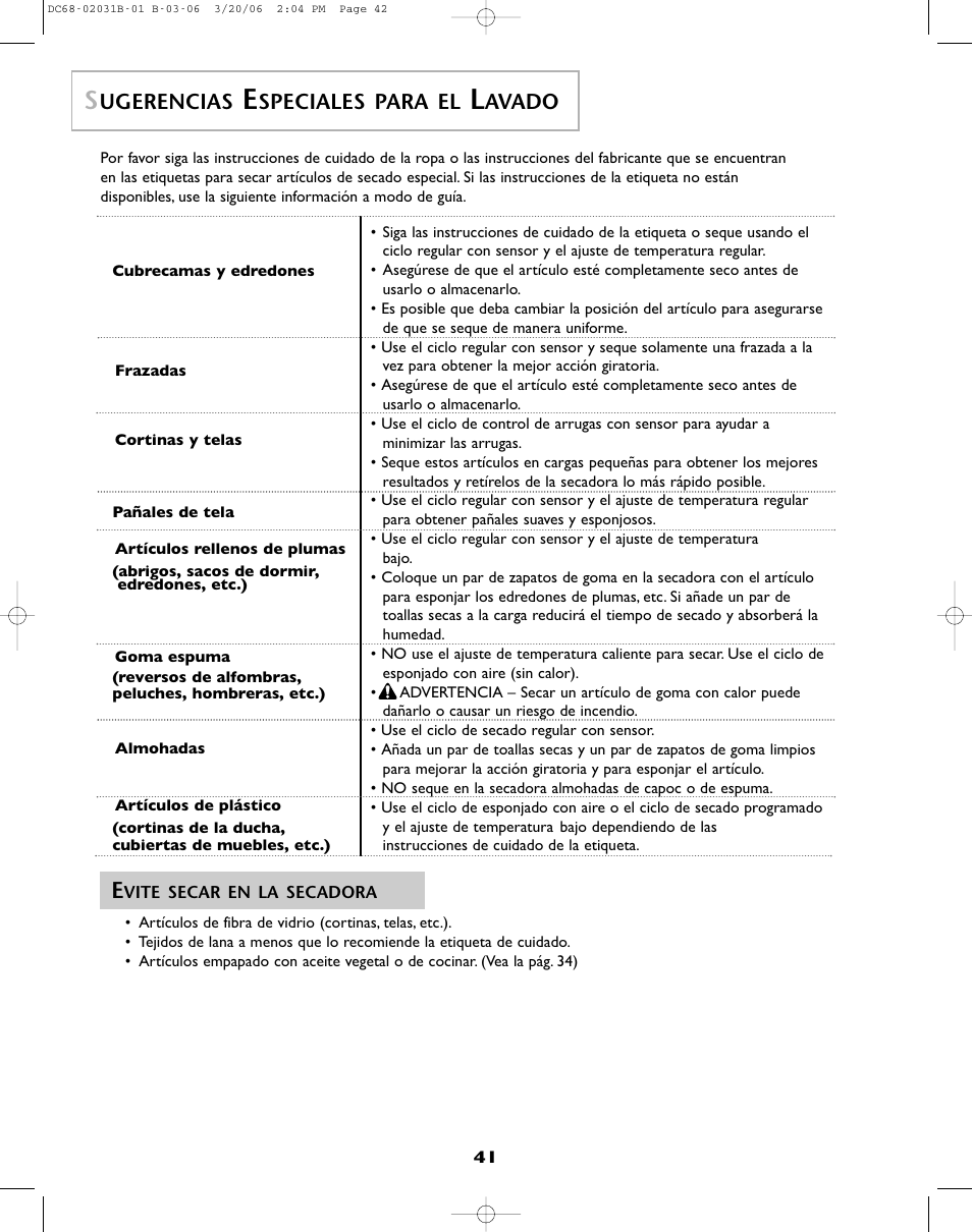 Ugerencias, Speciales para el, Avado | Amana W101611016 User Manual | Page 42 / 48