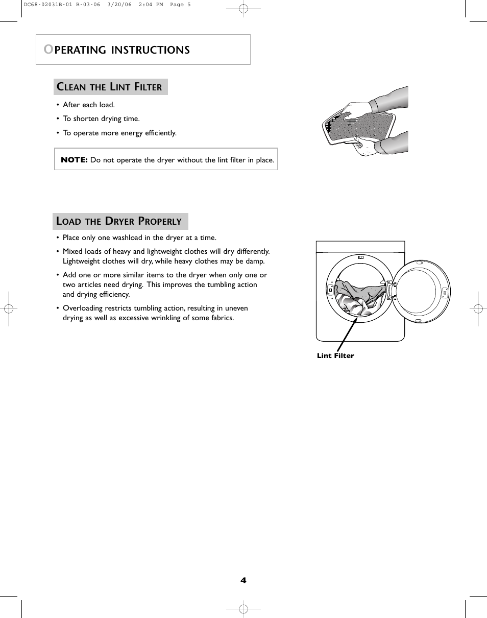 Perating instructions | Amana W101611016 User Manual | Page 5 / 48