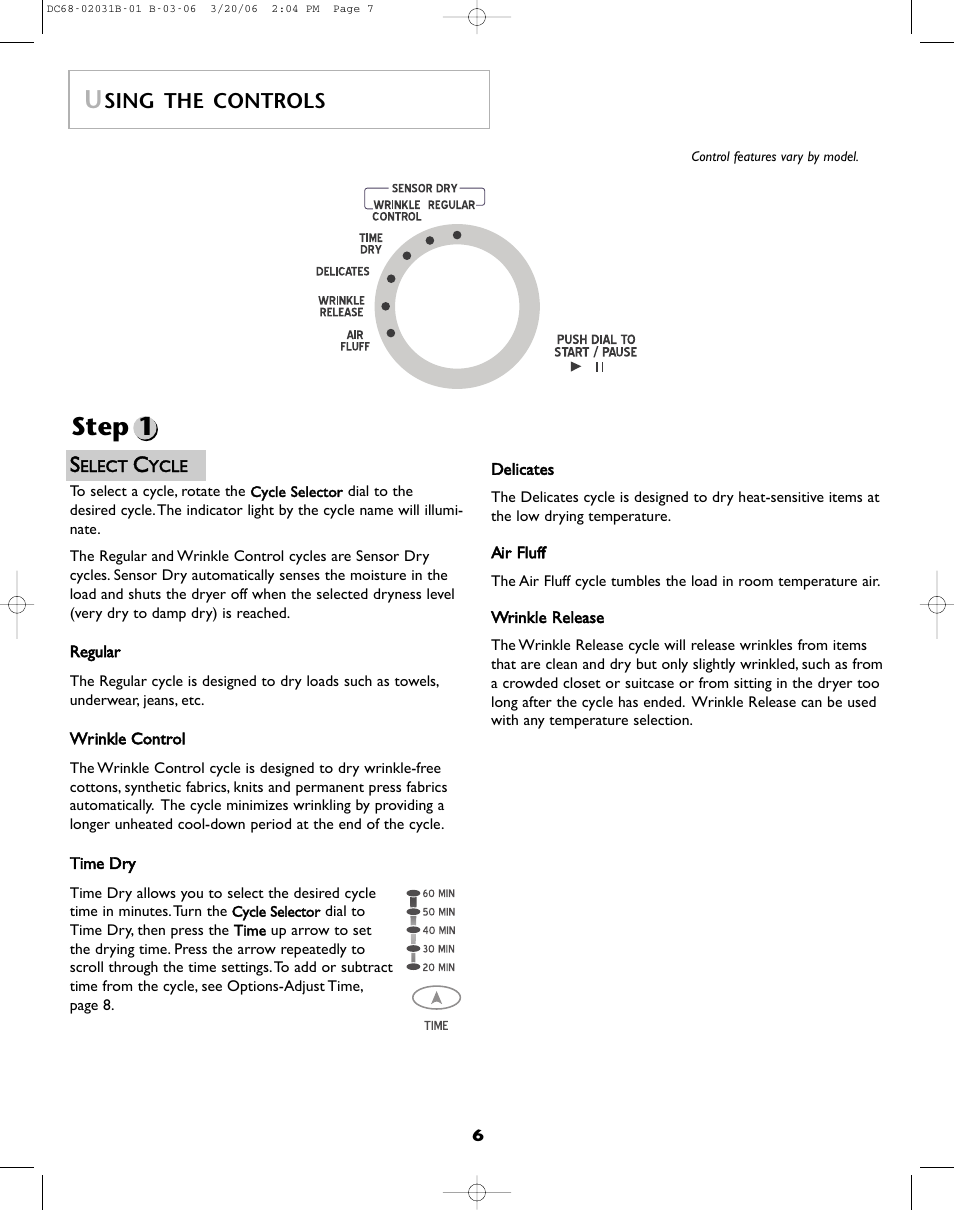Step 1, Sing the controls | Amana W101611016 User Manual | Page 7 / 48