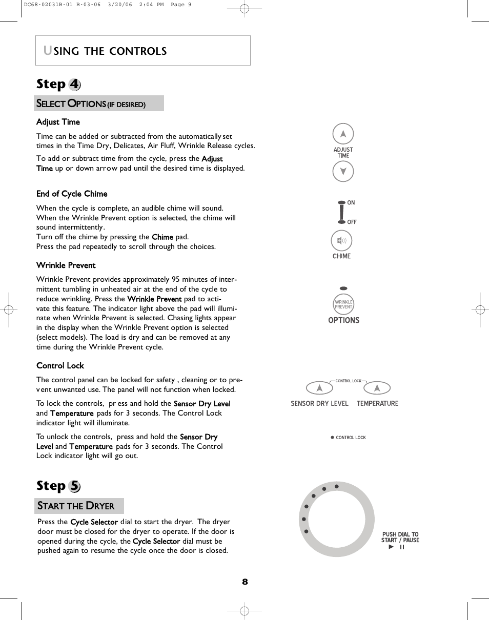 Step 4 step 5, Sing the controls | Amana W101611016 User Manual | Page 9 / 48