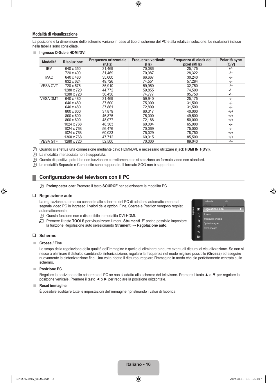 Configurazione del televisore con il pc | Samsung LE32B450C4W User Manual | Page 146 / 300