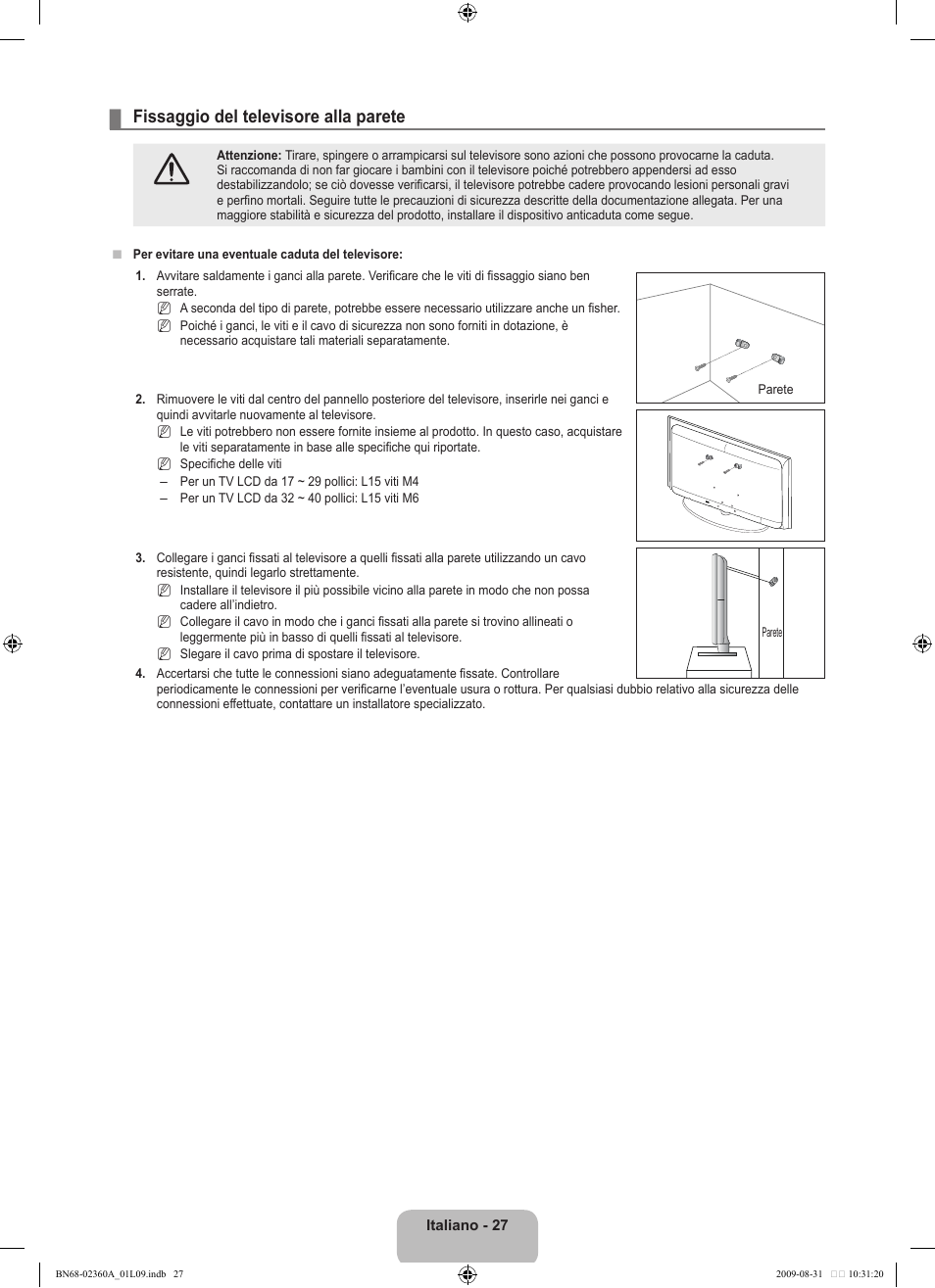 Fissaggio del televisore alla parete | Samsung LE32B450C4W User Manual | Page 157 / 300