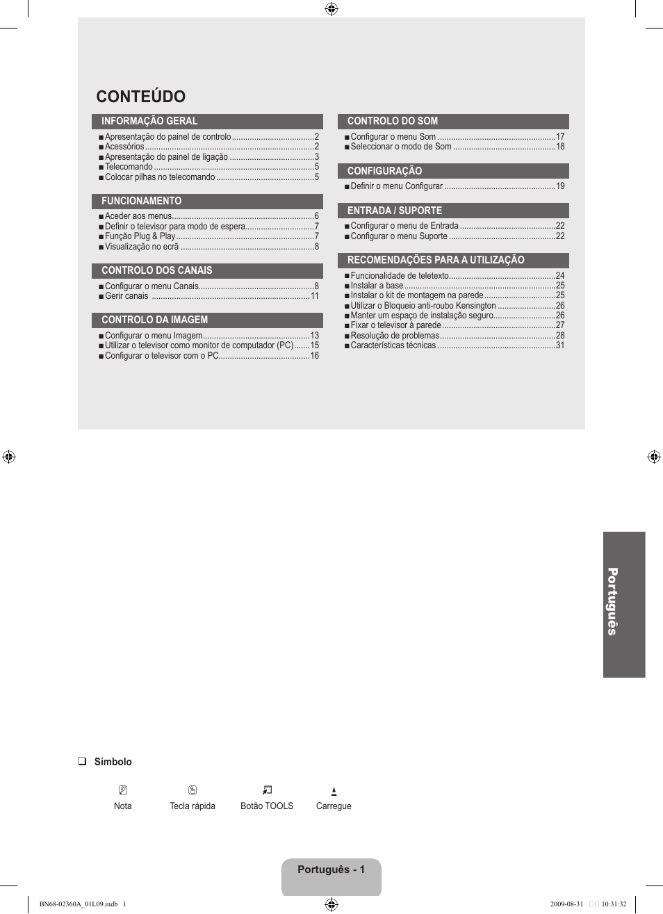 Conteúdo, Por tuguês | Samsung LE32B450C4W User Manual | Page 197 / 300