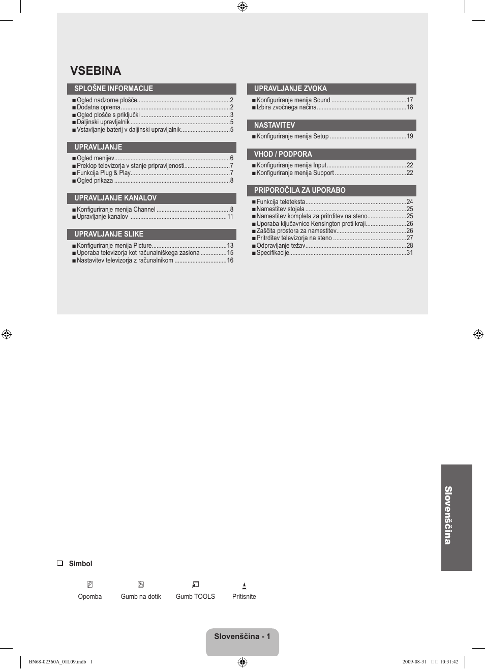 Vsebina, Slo venščina | Samsung LE32B450C4W User Manual | Page 229 / 300