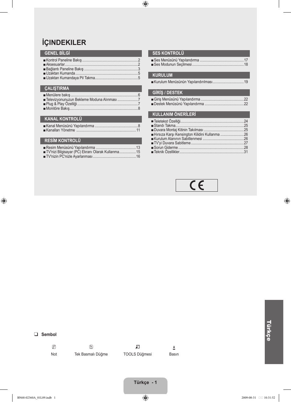 Içindekiler, Tür kçe | Samsung LE32B450C4W User Manual | Page 261 / 300