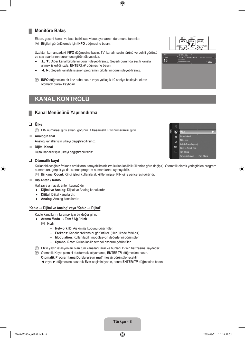 Kanal kontrolü, Monitöre bakış, Kanal menüsünü yapılandırma | Samsung LE32B450C4W User Manual | Page 268 / 300