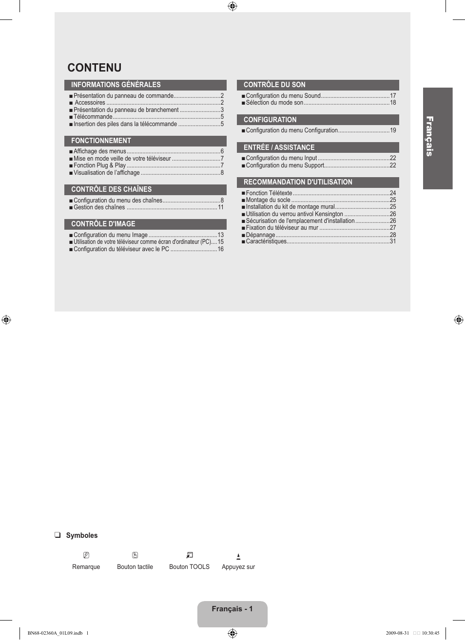 Contenu, Fr ançais | Samsung LE32B450C4W User Manual | Page 35 / 300