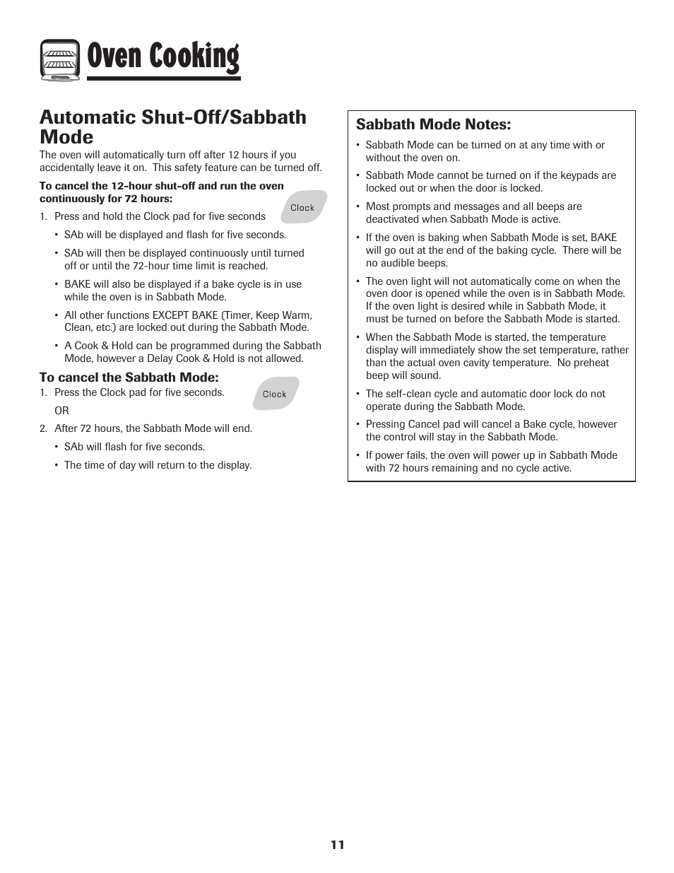 Oven cooking, Automatic shut-off/sabbath mode | Amana Wall Oven User Manual | Page 12 / 68