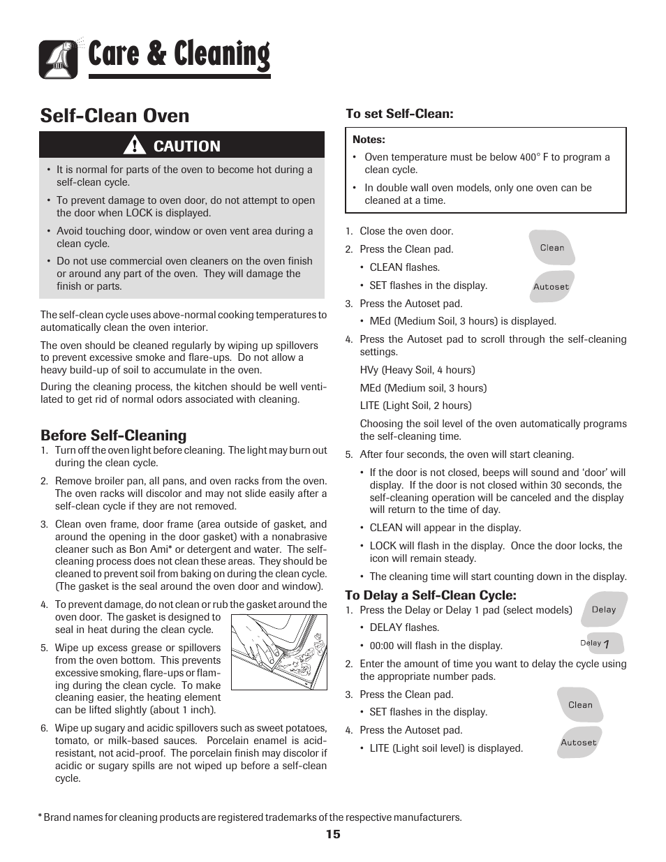 Care & cleaning, Self-clean oven, Caution | Before self-cleaning | Amana Wall Oven User Manual | Page 16 / 68