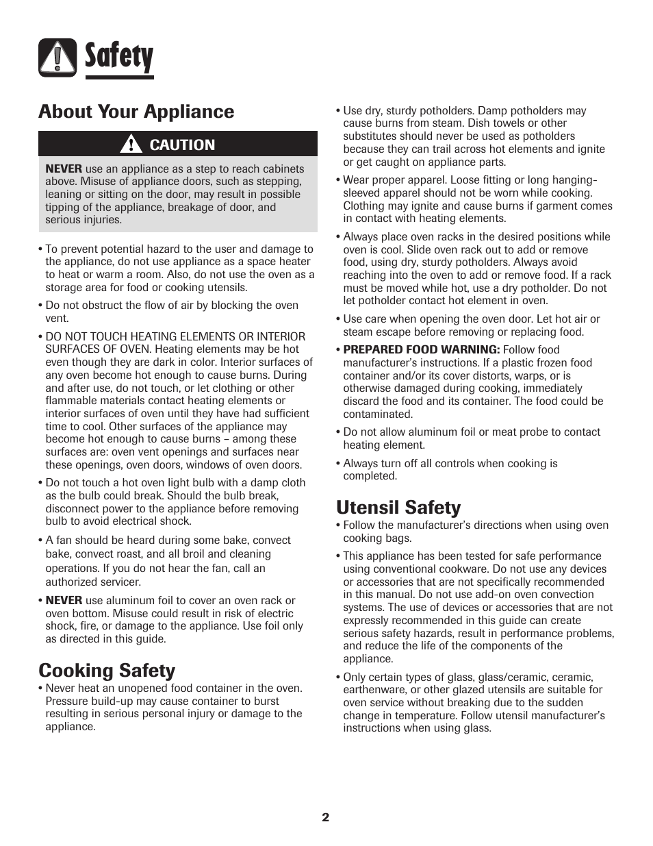 Safety, About your appliance, Utensil safety | Cooking safety | Amana Wall Oven User Manual | Page 3 / 68