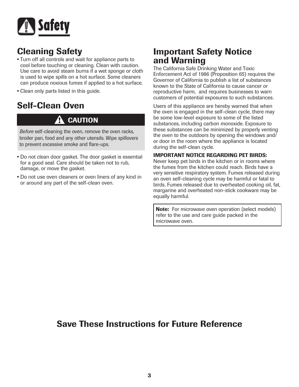Safety, Save these instructions for future reference, Cleaning safety | Self-clean oven, Important safety notice and warning | Amana Wall Oven User Manual | Page 4 / 68