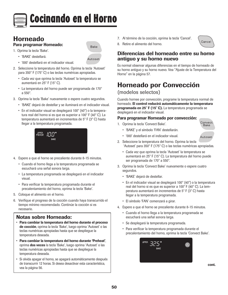Cocinando en el horno, Horneado, Horneado por convección | Notas sobre horneado, Modelos selectos) | Amana Wall Oven User Manual | Page 51 / 68