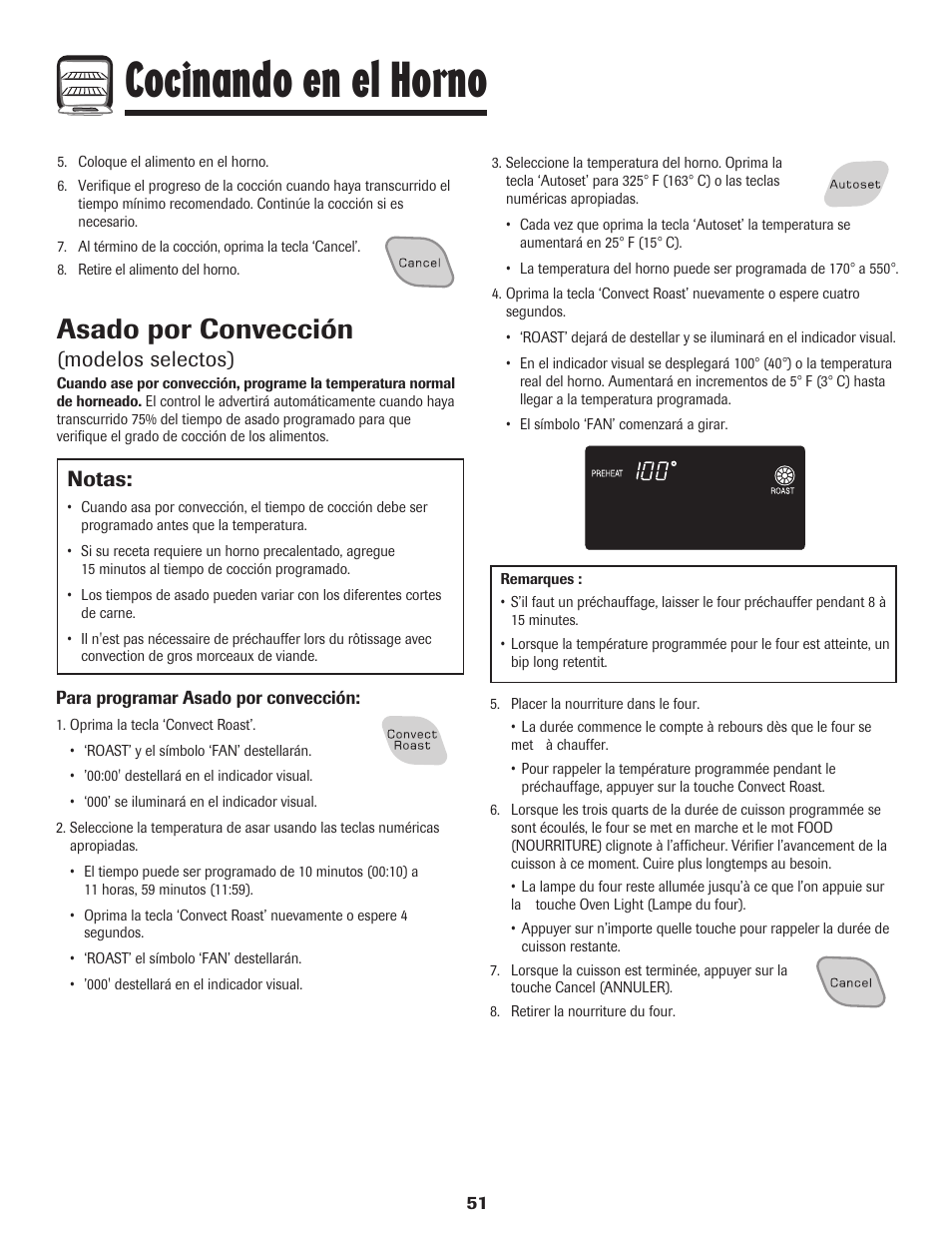 Cocinando en el horno, Asado por convección, Modelos selectos) | Notas | Amana Wall Oven User Manual | Page 52 / 68
