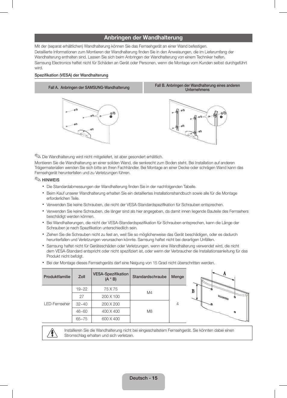 Anbringen der wandhalterung | Samsung UE40D5800VW User Manual | Page 33 / 74