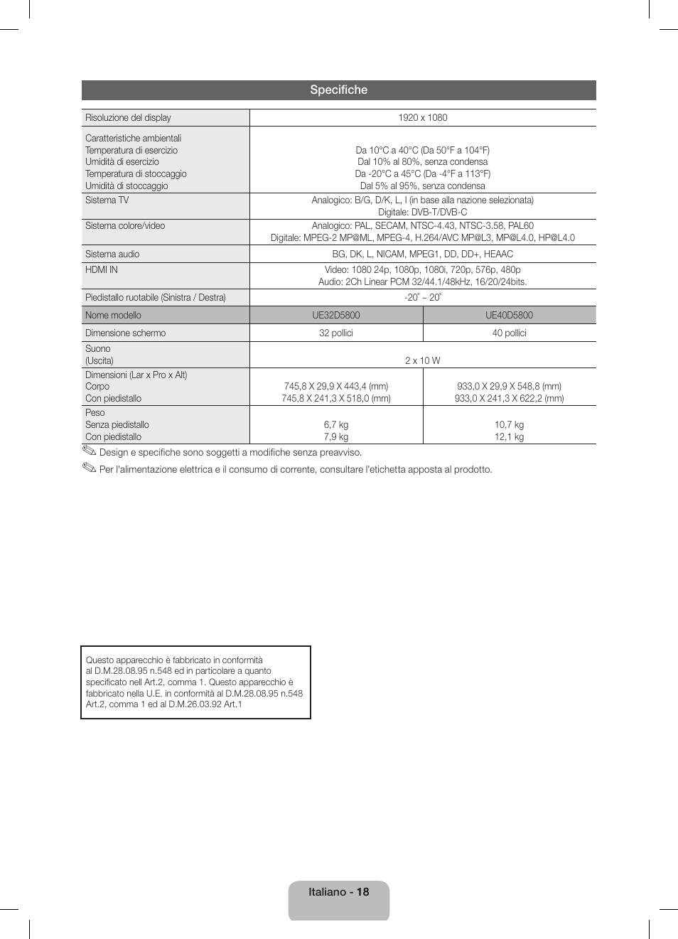 Samsung UE40D5800VW User Manual | Page 72 / 74