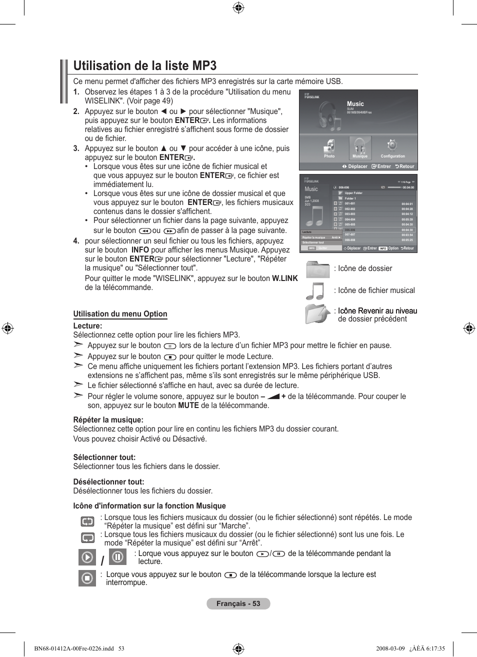 Utilisation de la liste mp | Samsung LE37A656A1F User Manual | Page 123 / 546