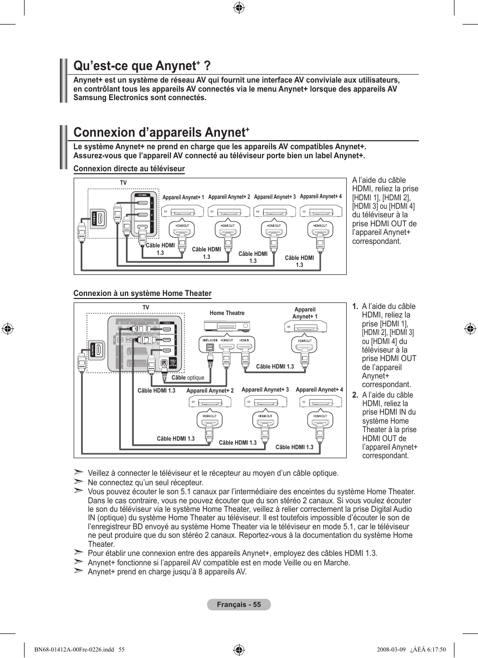 Qu’est-ce que anynet, Connexion d’appareils anynet | Samsung LE37A656A1F User Manual | Page 125 / 546